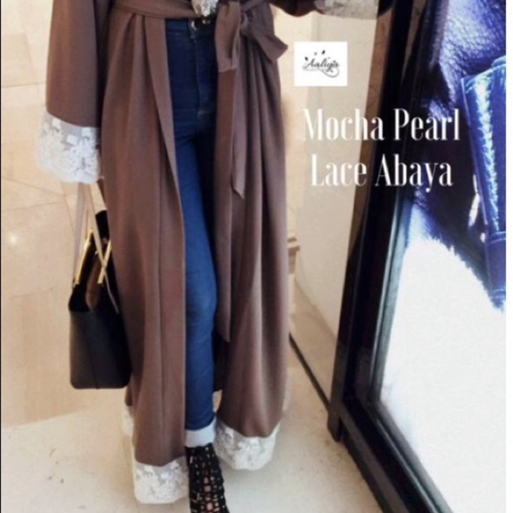 Brown abaya with lace detail on edges EID